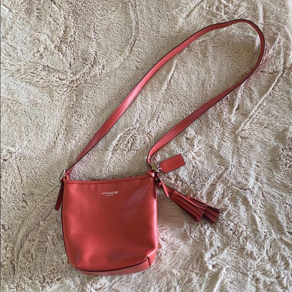 Small Coach leather mini bucket bag. Red/Orange